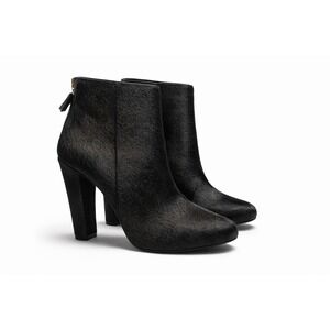 Juicy Couture Black Calf Hair Heeled Ankle Boots Women's Size‎ 7.5 Zip Back